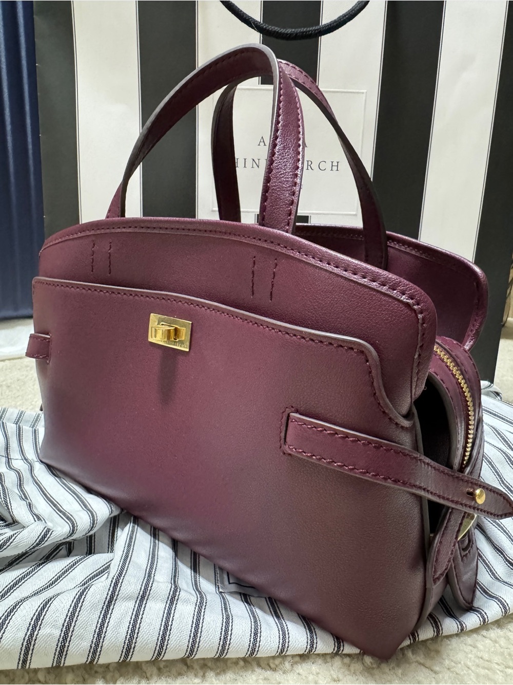 Anya Hindmarch Plum Leather Structured Top-Handle Satchel - Picture 2 of 16